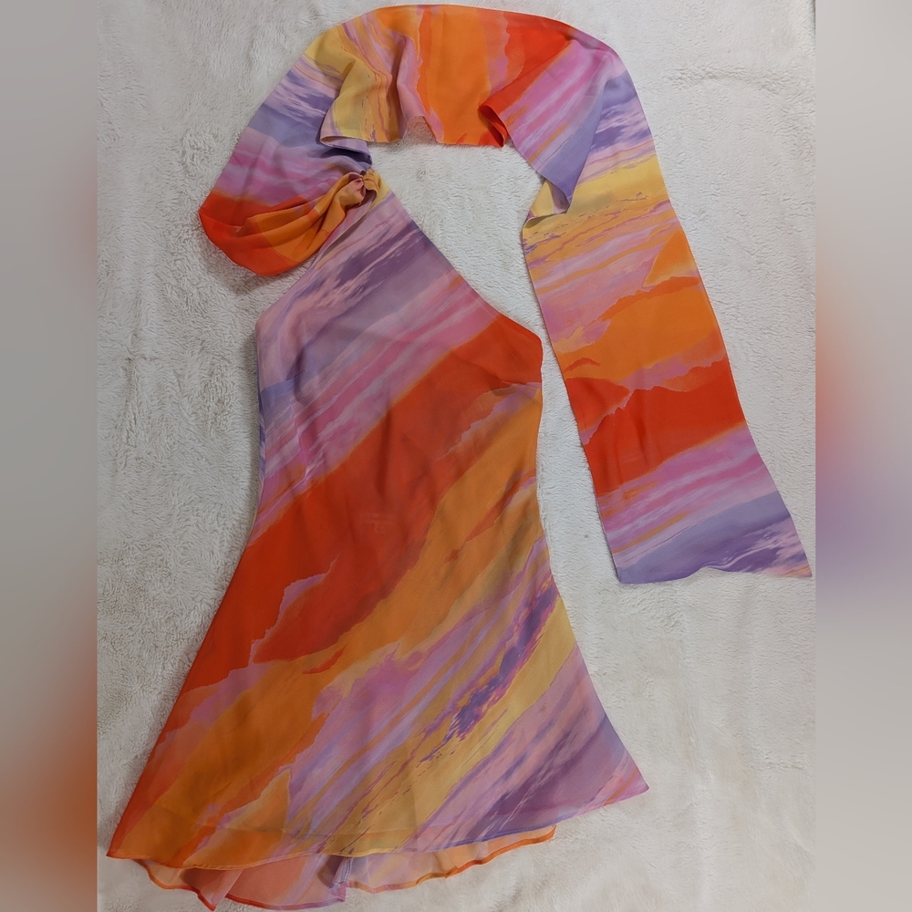 For Love And Lemons One Shoulder Dress in Sunset Tones